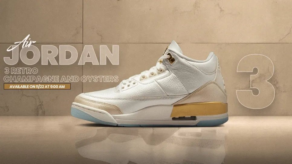 Womenâs Air Jordan 3 âChampagne & Oystersâ Banner