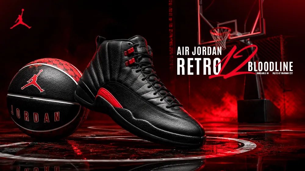 AIR JORDAN 12 RETRO “BLOODLINE”: BUILT IN BLACK, FINISHED IN RED