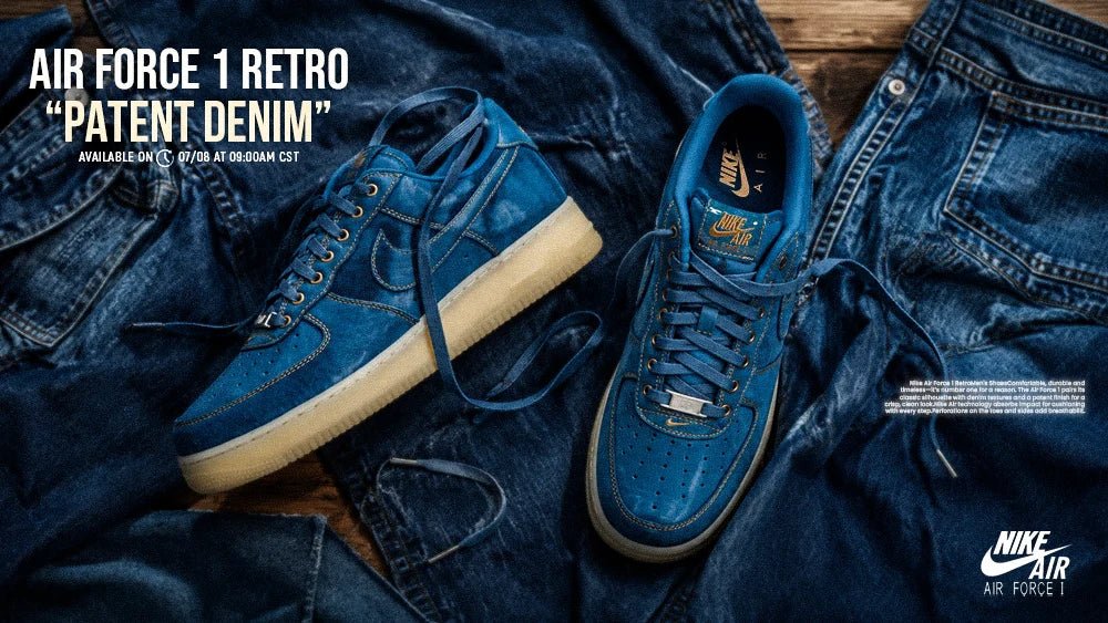 AIR FORCE 1 RETRO "PATENT DENIM": DENIM MEETS GLOSSY AF1 ENERGY