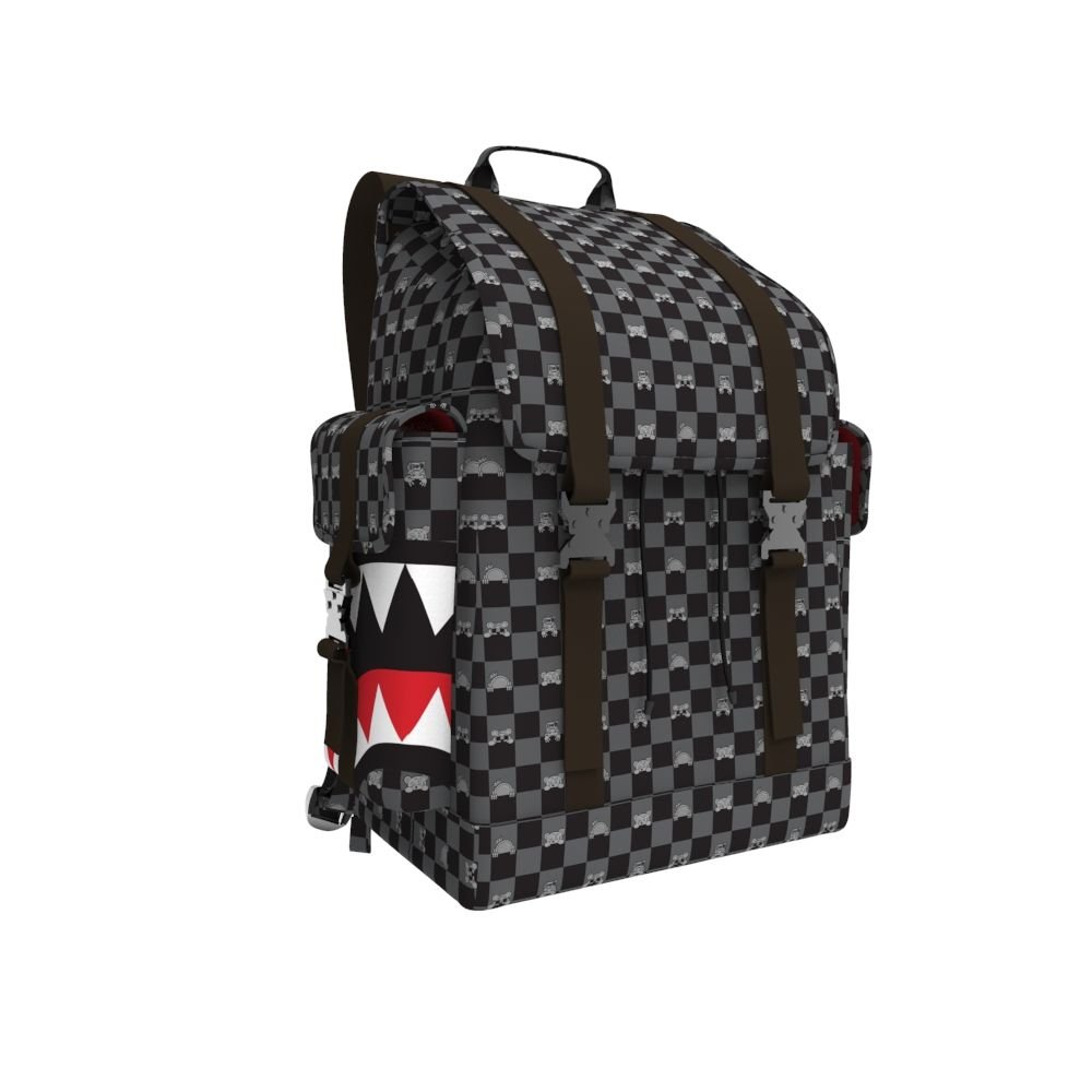 Gray Peeking Character Check Monte Carlo Backpack Sprayground - Tops and Bottoms USA
