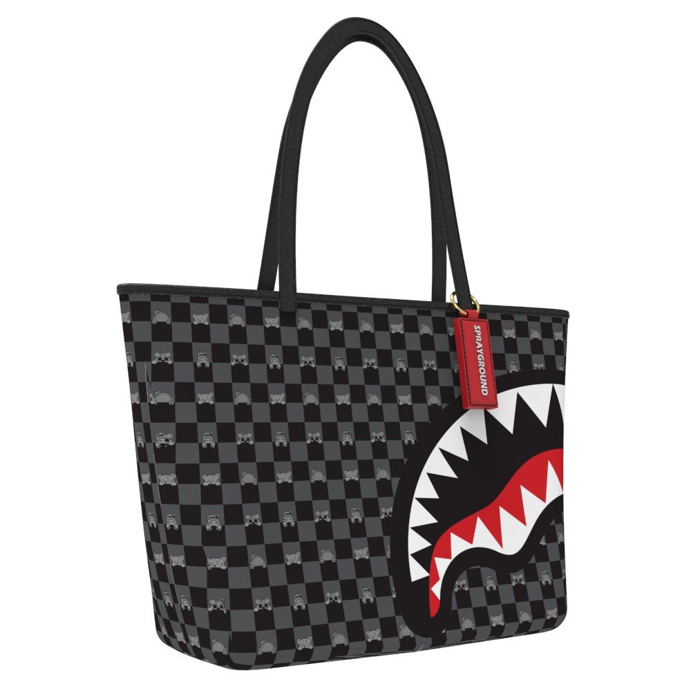 Gray Peeking Character Check Tote Bag Sprayground - Tops and Bottoms USA