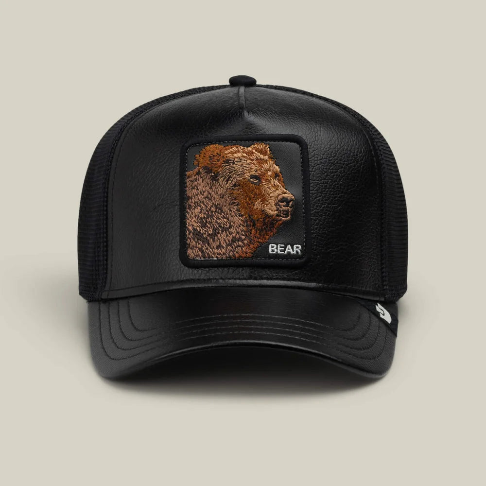 Faux Leather Bear Trucker Hat