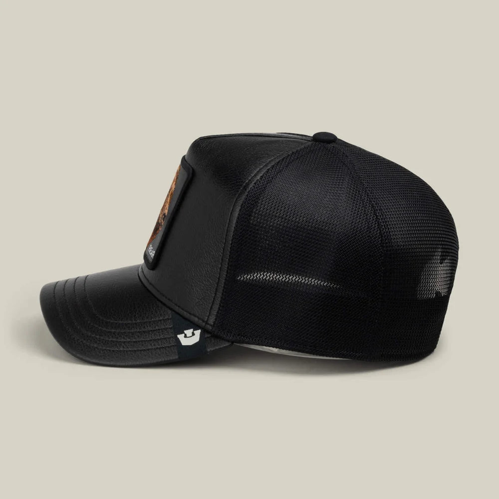 Faux Leather Bear Trucker Hat