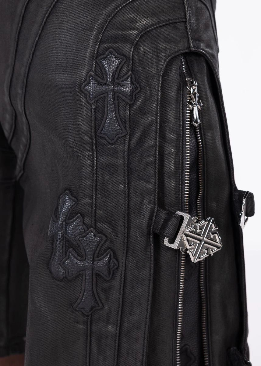 Men's All Black Cross Buckle Shorts