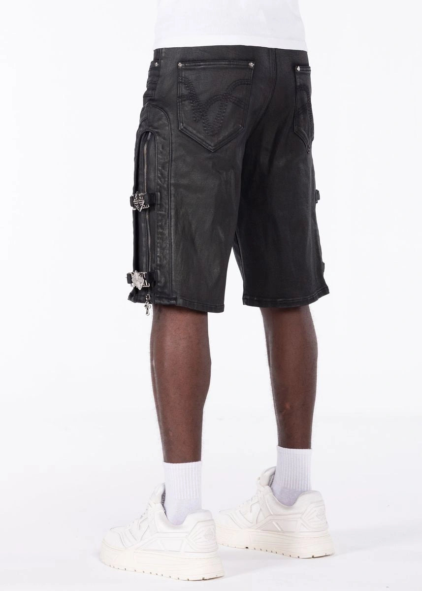 Men's All Black Cross Buckle Shorts