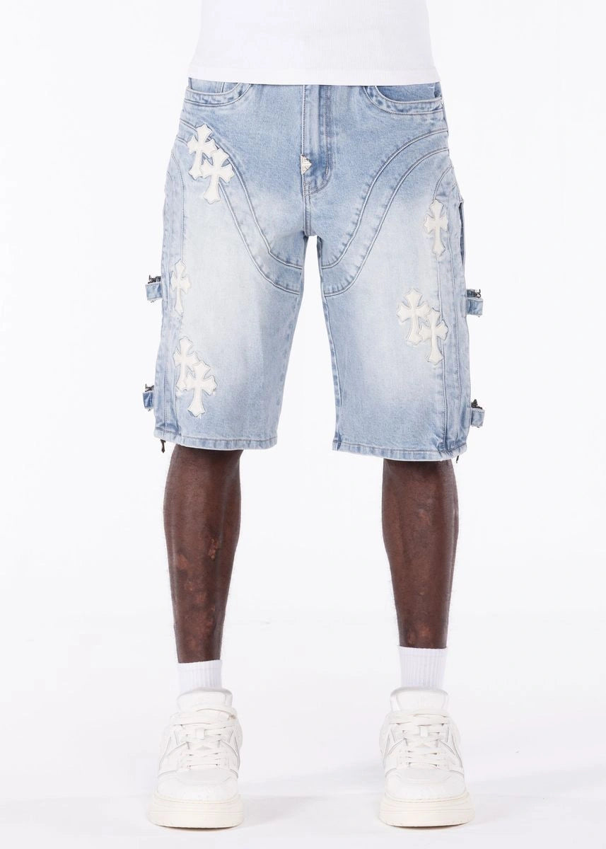 Men's Aqua Blue Cross Buckle Shorts
