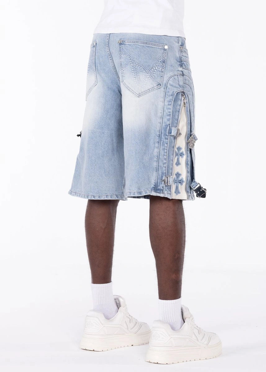 Men's Aqua Blue Cross Buckle Shorts