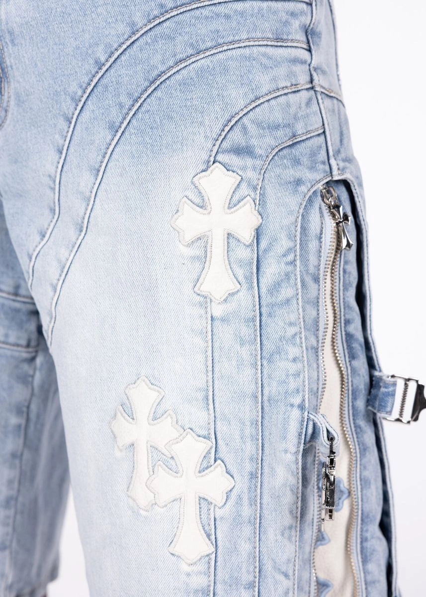 Men's Aqua Blue Cross Buckle Shorts