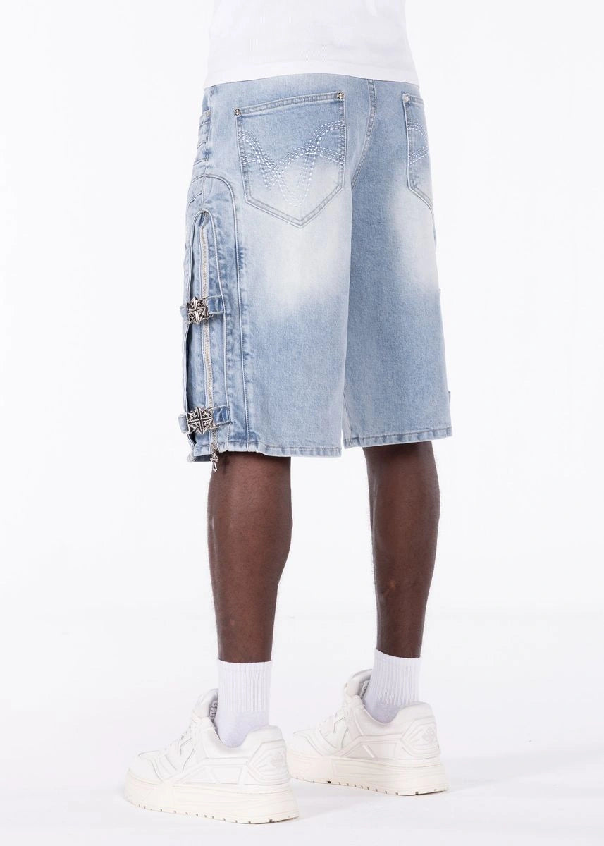 Men's Aqua Blue Cross Buckle Shorts
