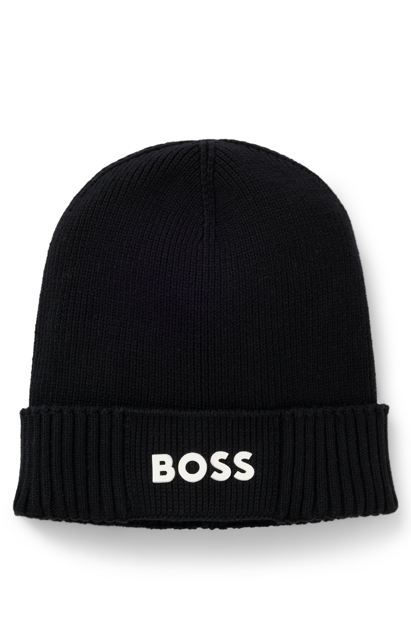 Logo Detail Beanie Hat in Cotton and Virgin Wool