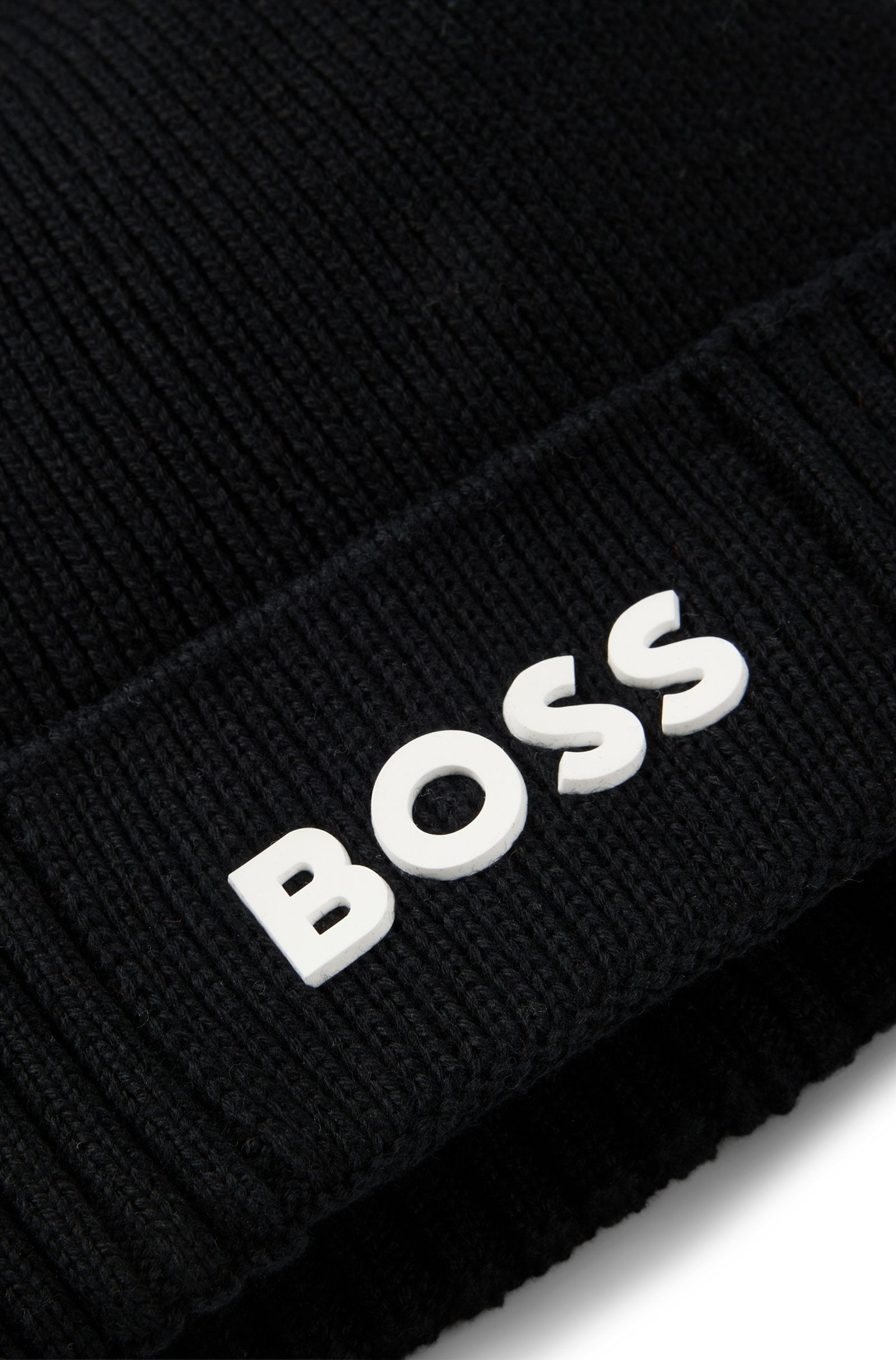 Logo Detail Beanie Hat in Cotton and Virgin Wool