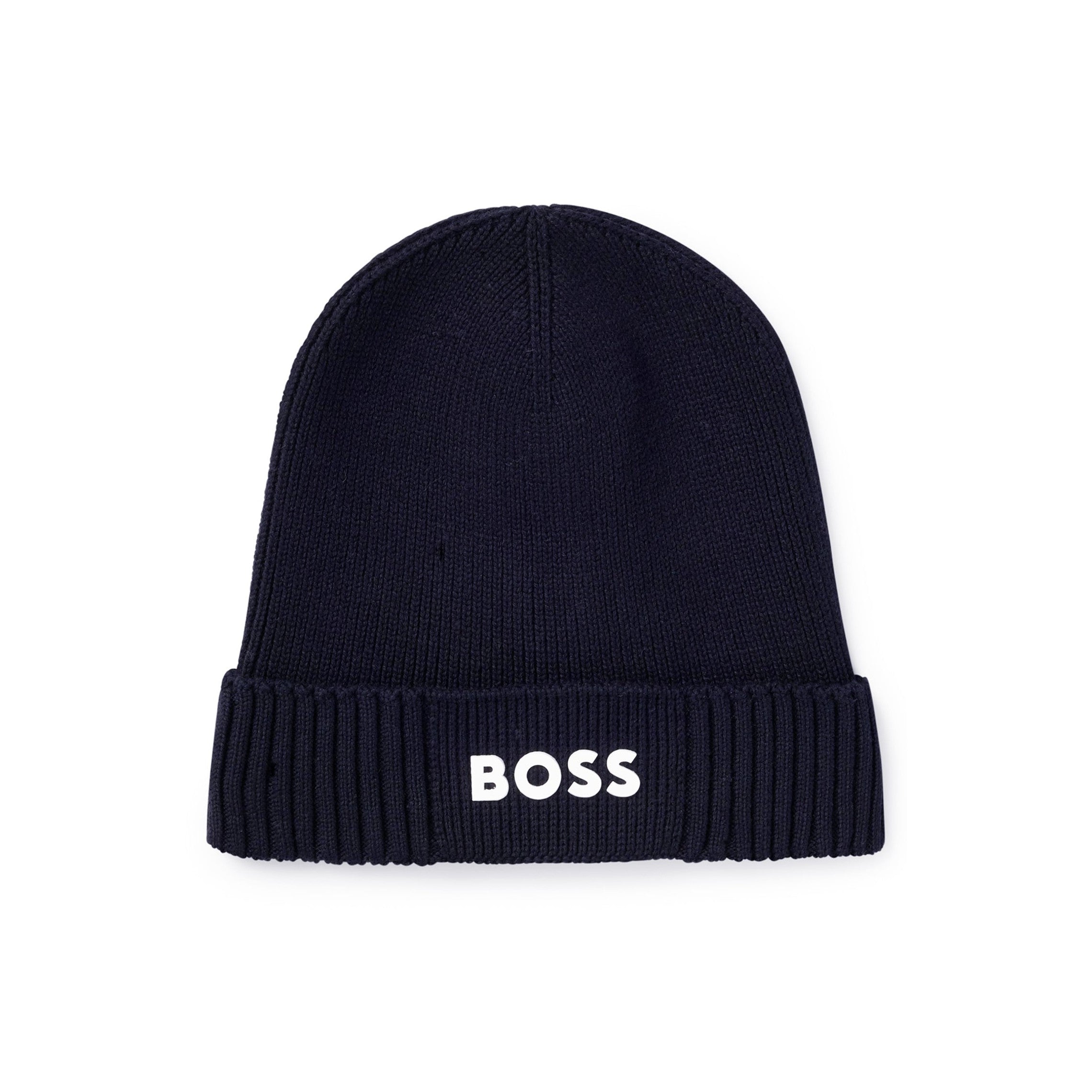 Logo Detail Beanie Hat in Cotton and Virgin Wool
