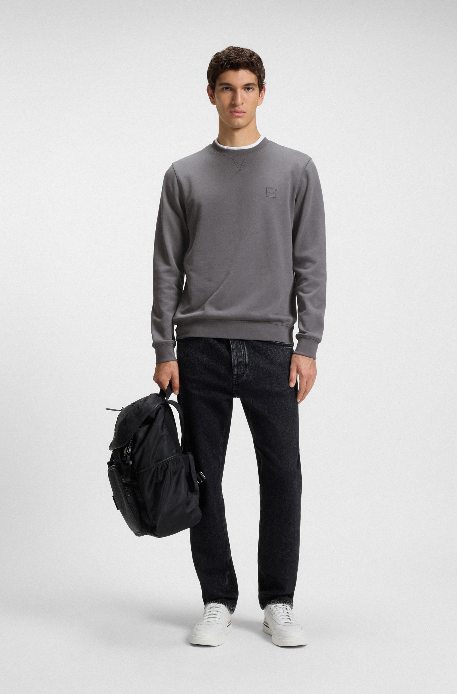 Men's Cotton Terry Sweatshirt with Logo Patch