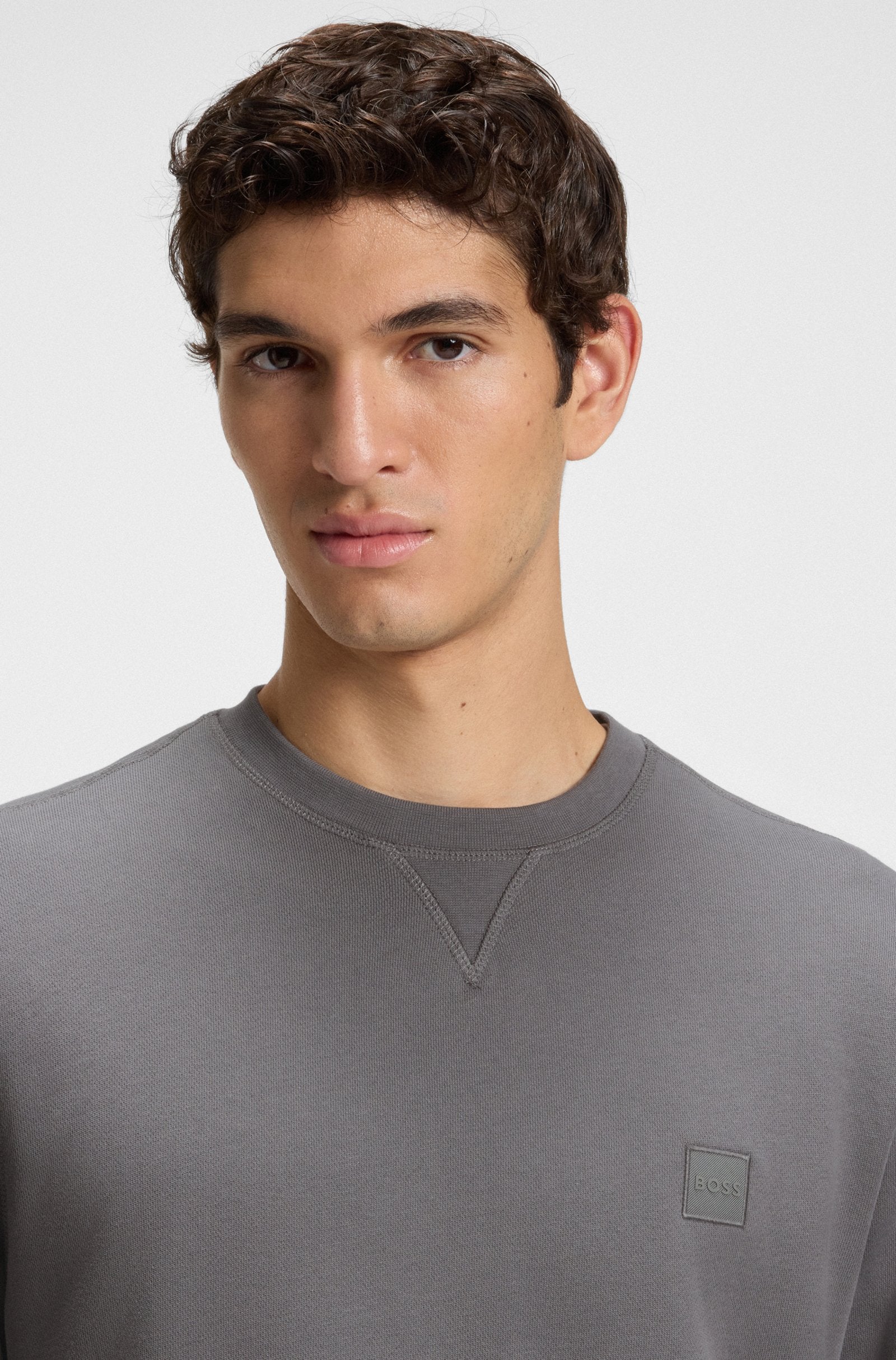 Men's Cotton Terry Sweatshirt with Logo Patch
