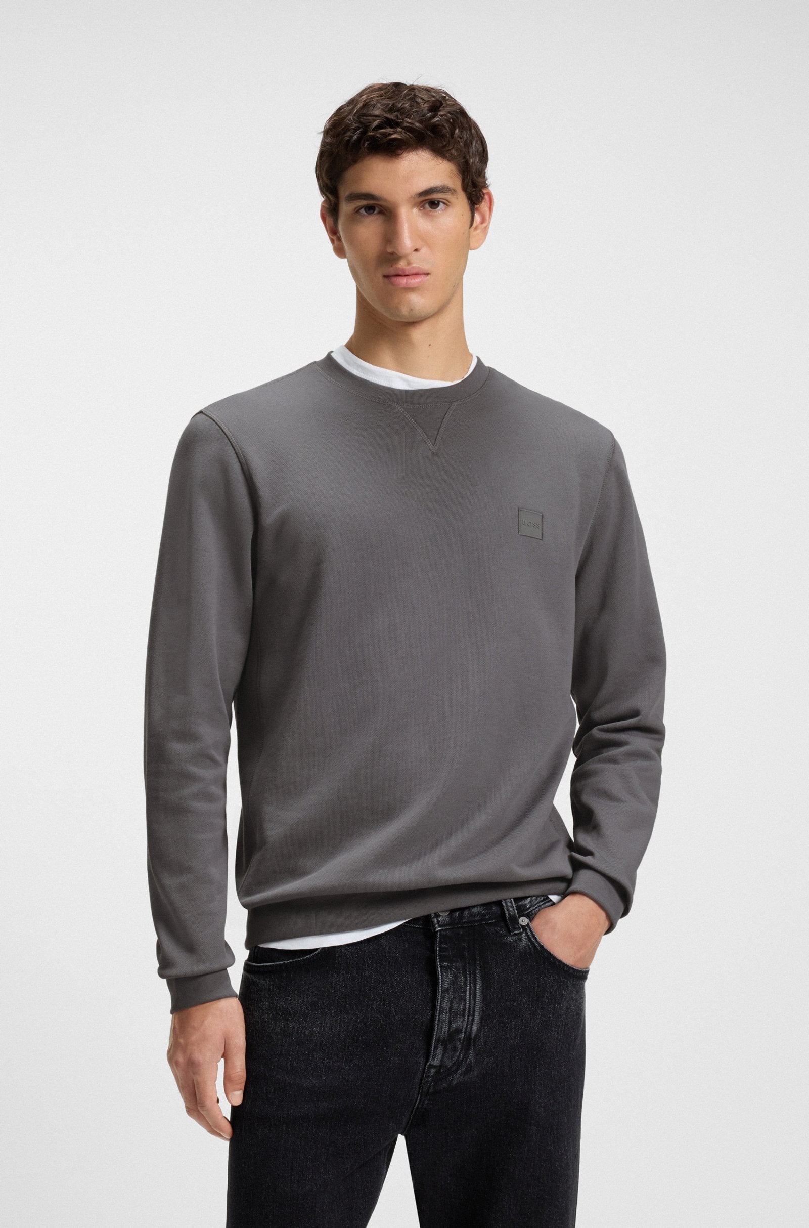 Men's Cotton Terry Sweatshirt with Logo Patch