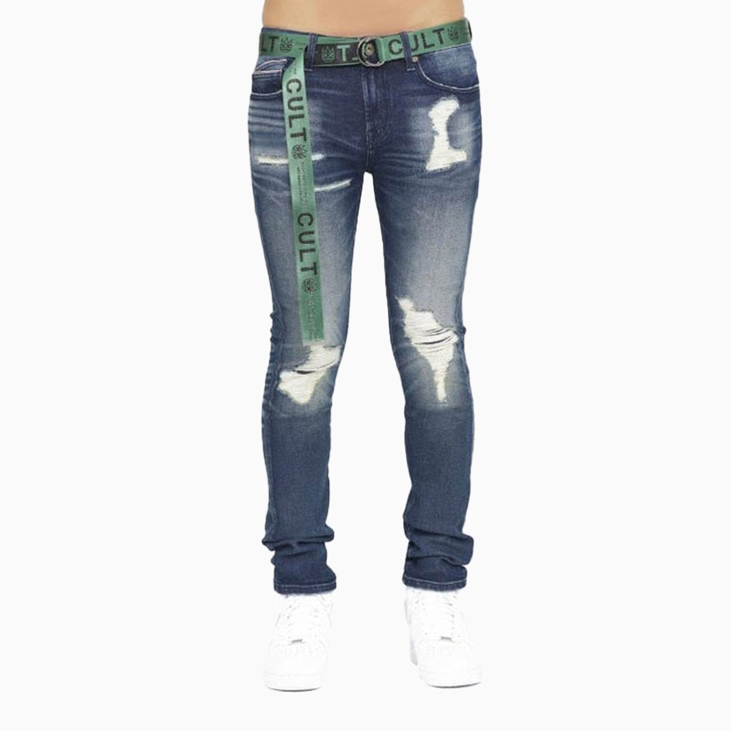 Cult Of Individuality Men's Punk Super Skinny Belted Denim Pant