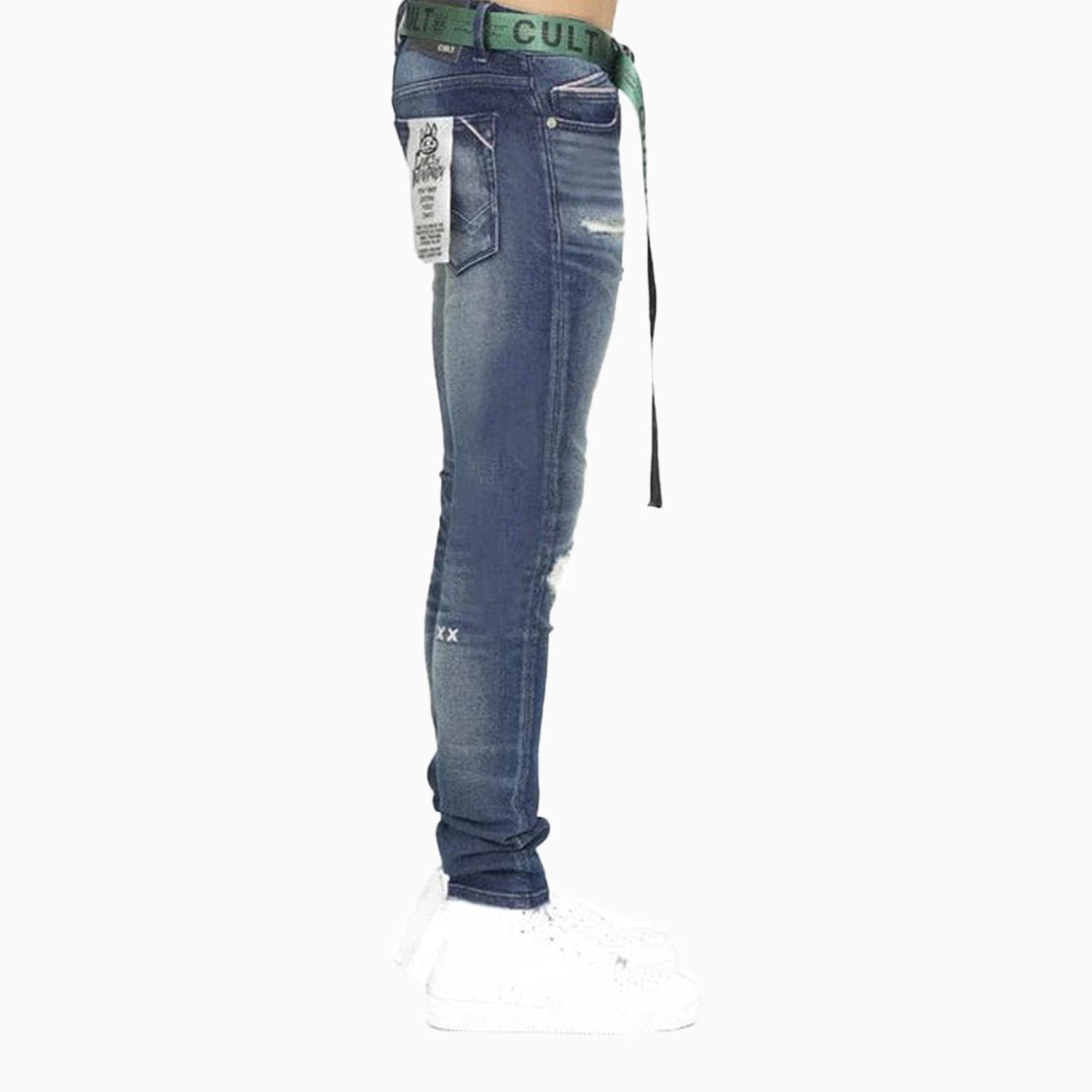 Cult Of Individuality Men's Punk Super Skinny Belted Denim Pant