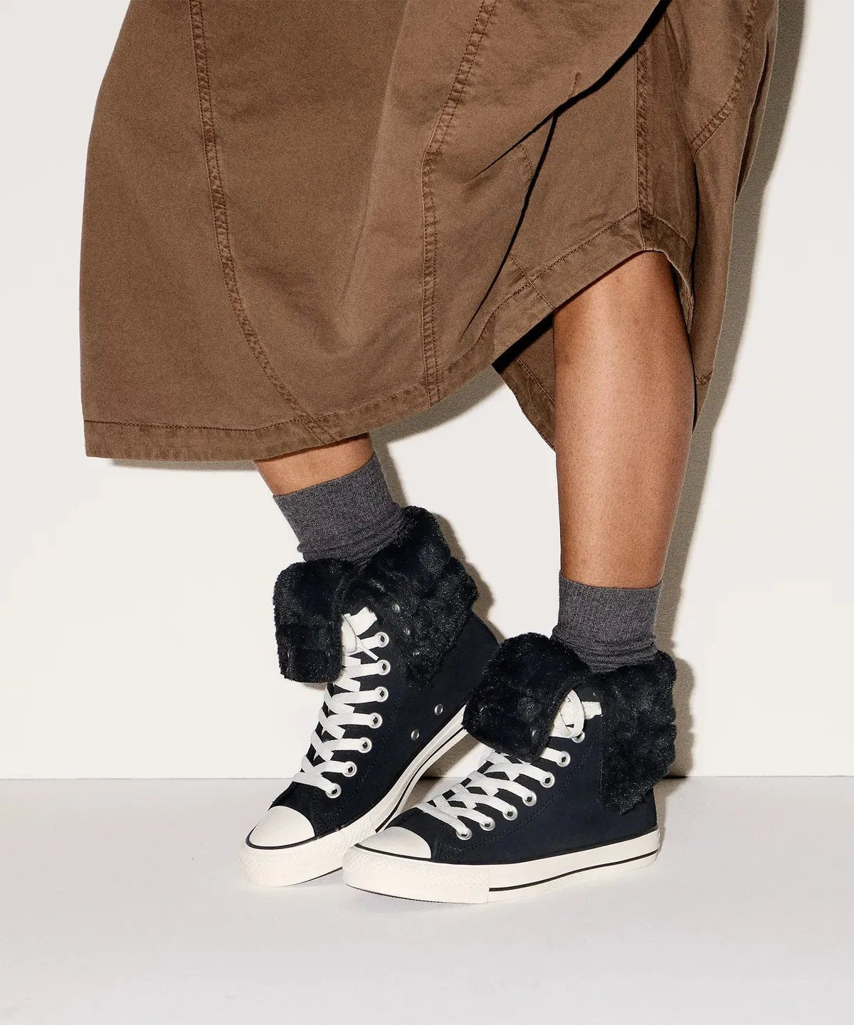 Women's All Star Fold Over Hi Faux Fur Converse - Tops and Bottoms USA