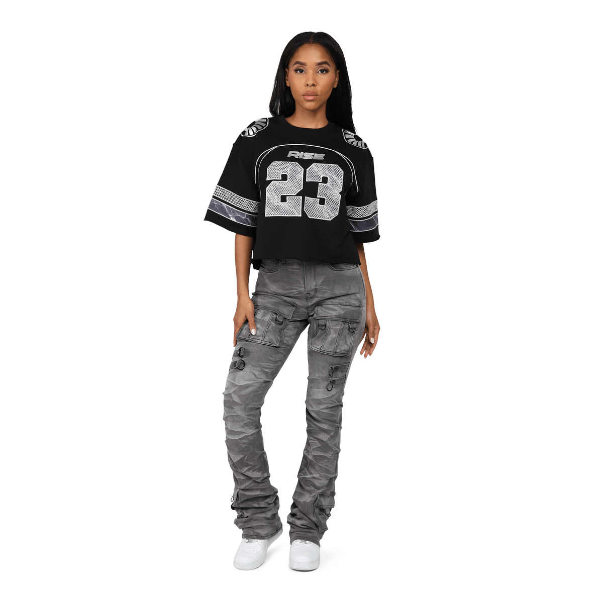 Women's High Rise Rhinestone Stacked Jeans Pant Smoke Rise - Tops and Bottoms USA