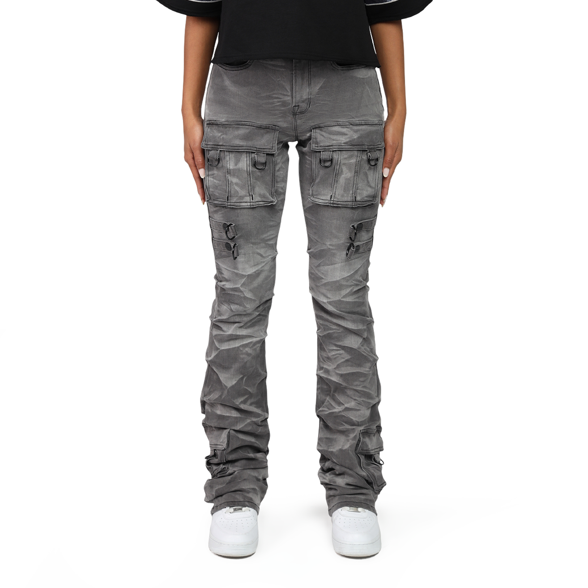 Women's High Rise Rhinestone Stacked Jeans Pant