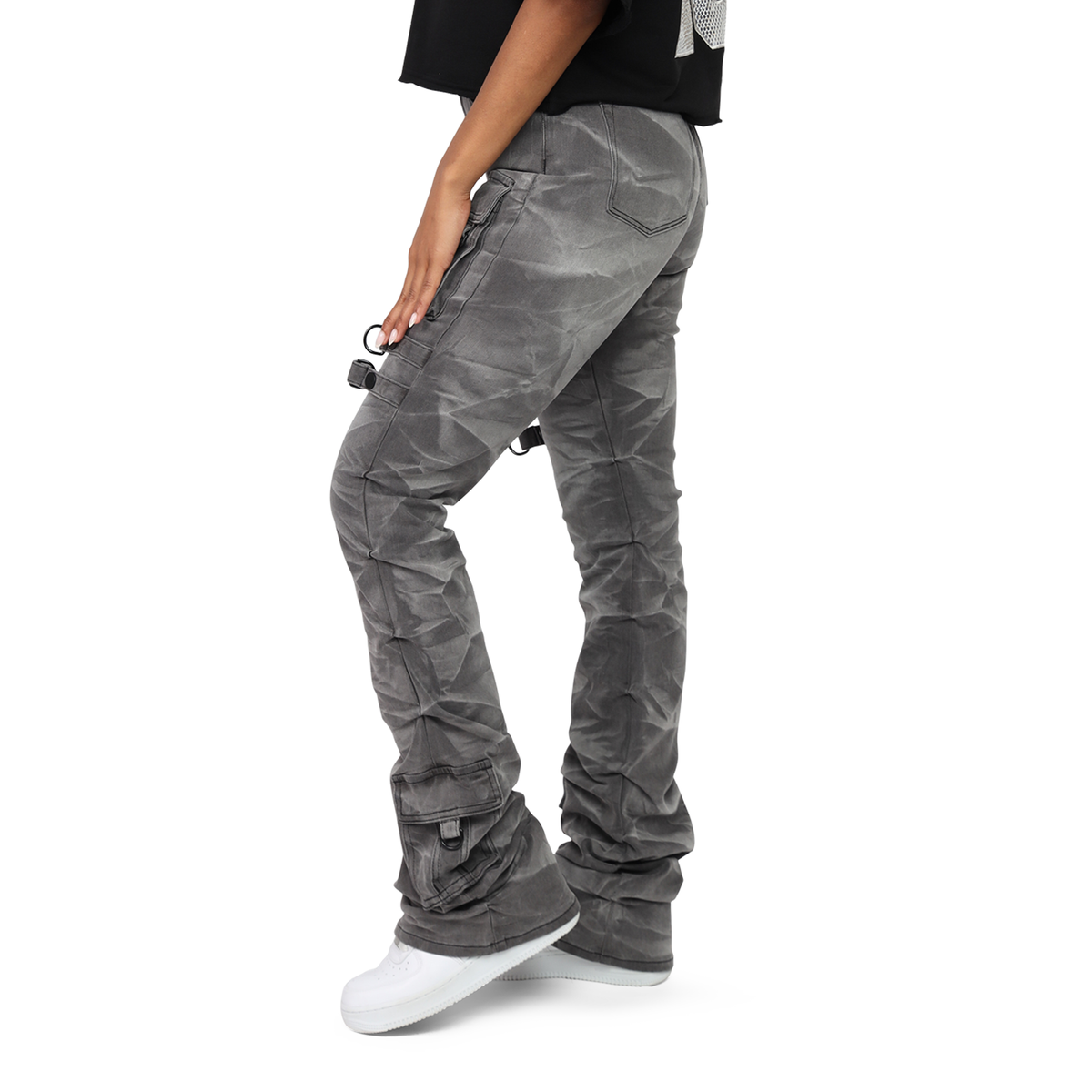 Women's High Rise Rhinestone Stacked Jeans Pant