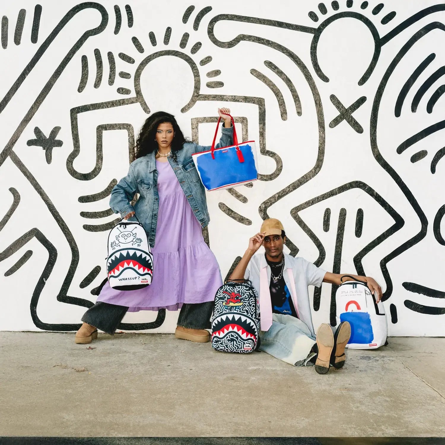 Keith Haring Embossed Shark Handbag Print Backpack