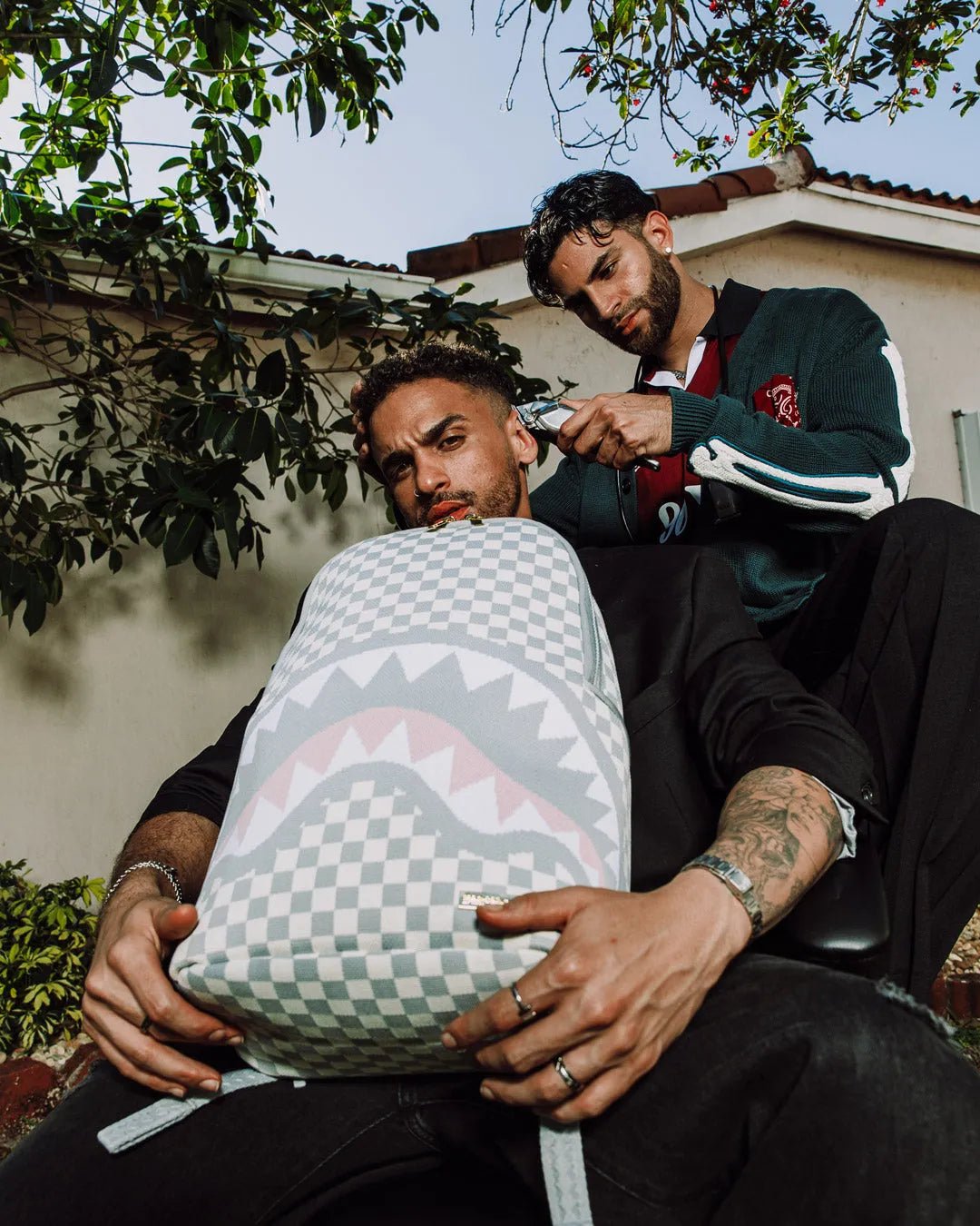 Knit Sharks In Paris In Cream Dlx Backpack Sprayground - Tops and Bottoms USA