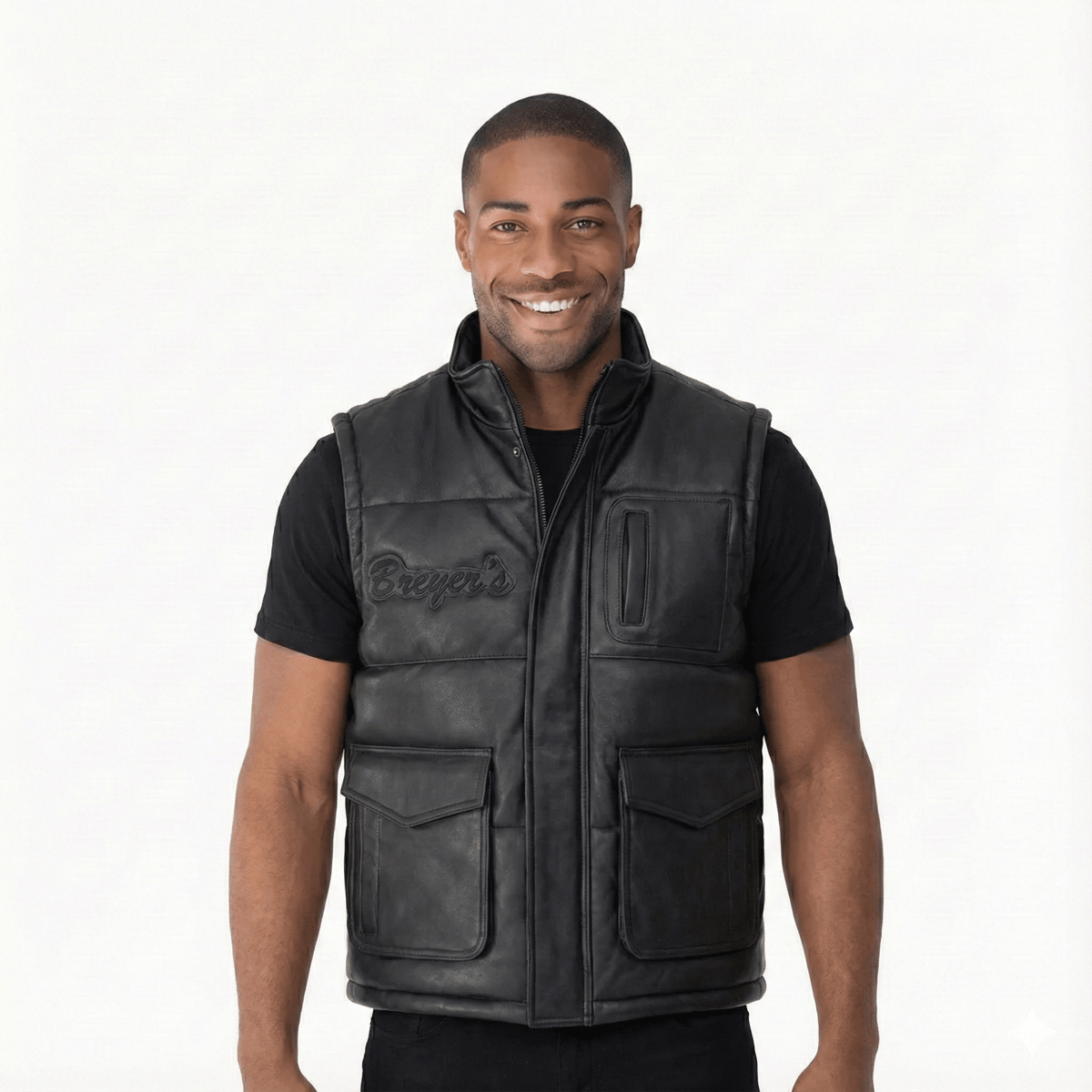 Breyer's Leather Puffer Vest All Black Breyers - Tops and Bottoms USA