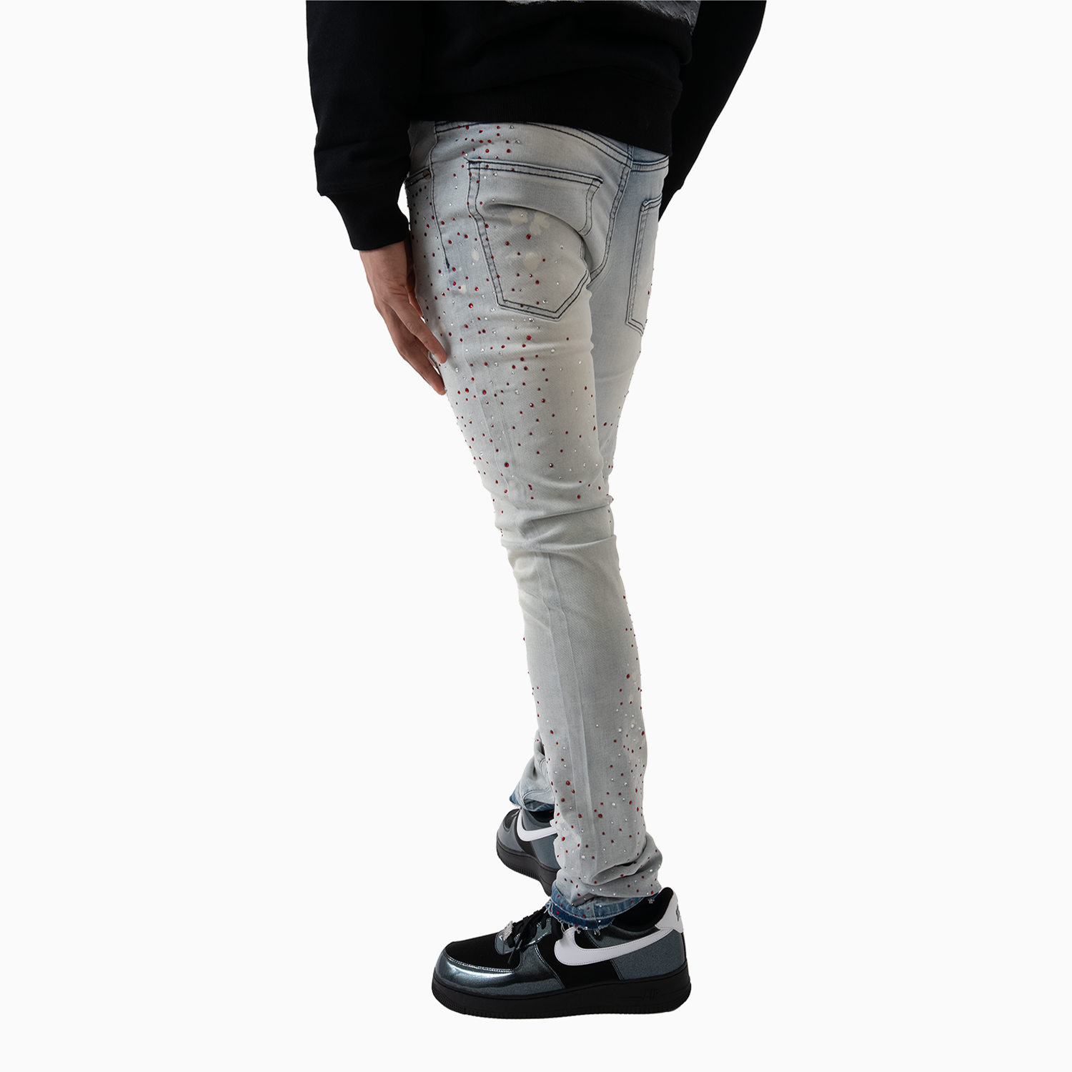 Men's Wash Denim With Pink Stone Pant