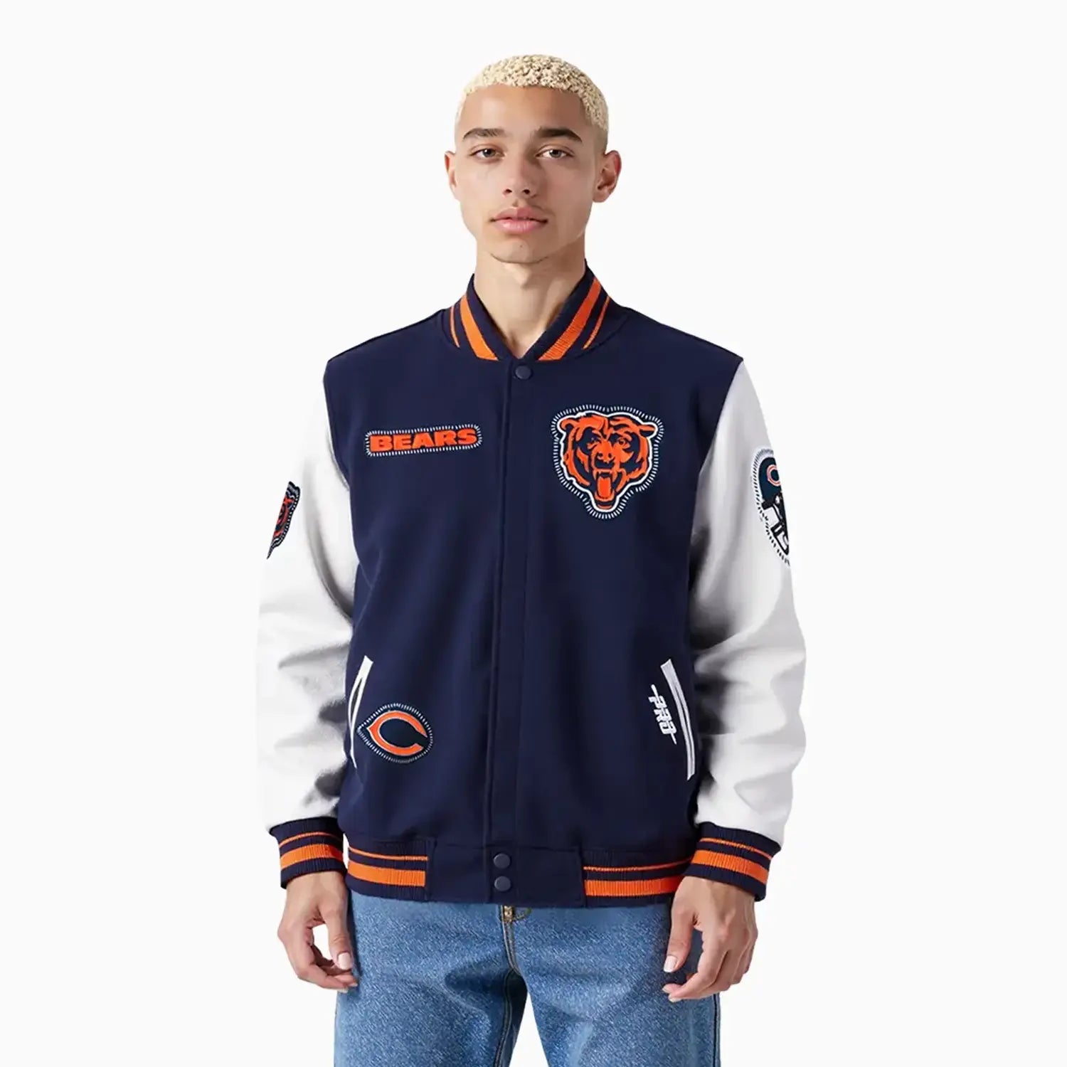 Men's Chicago Bears Stitch Rib Wool Varsity Jacket