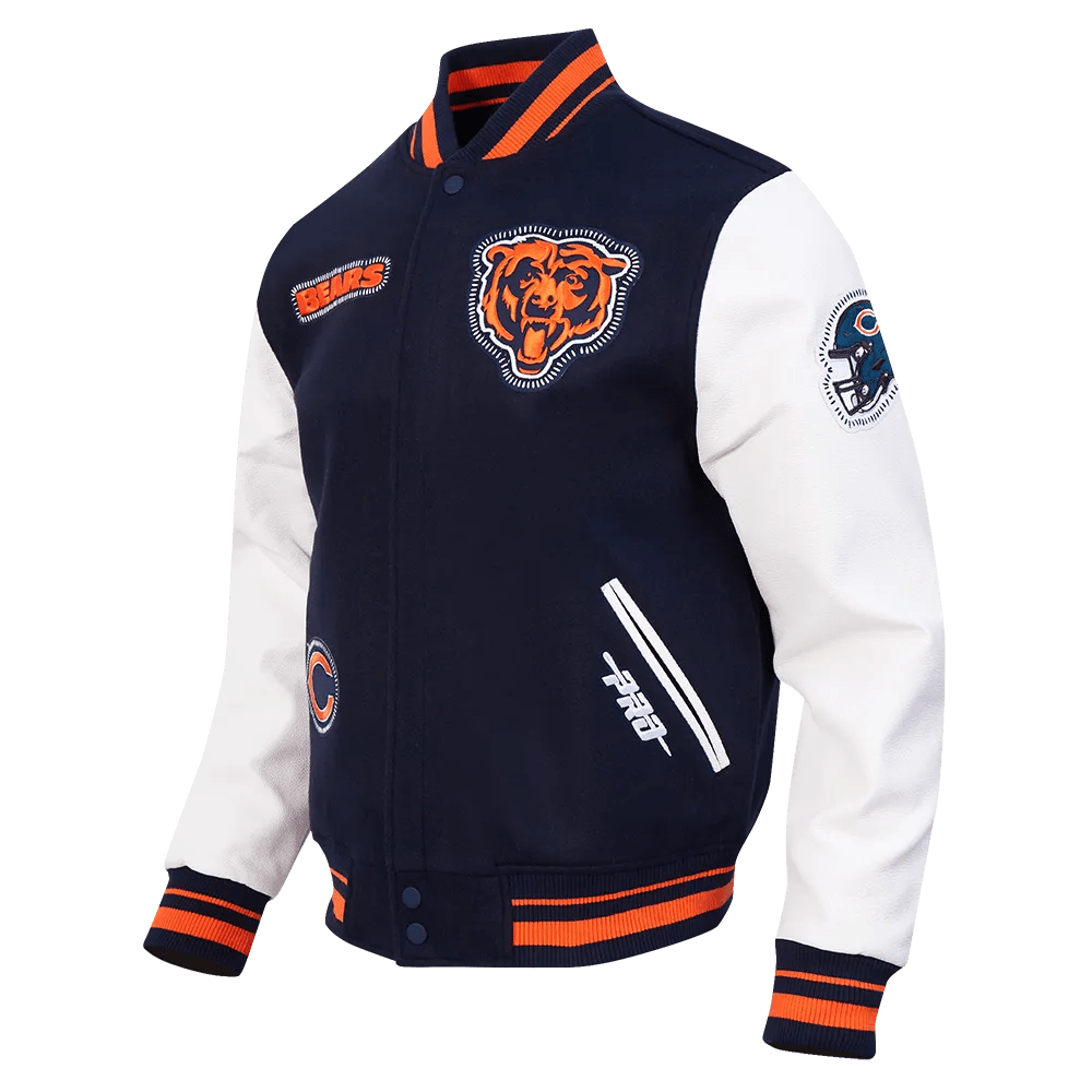 Men's Chicago Bears Stitch Rib Wool Varsity Jacket Pro Standard - Tops and Bottoms USA