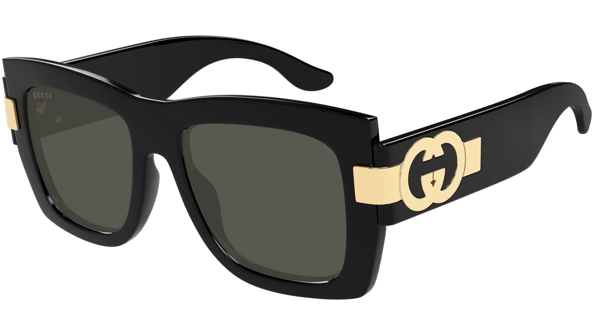 Women's Gucci Shiny Black Rectangular Sunglasses Gucci - Tops and Bottoms USA