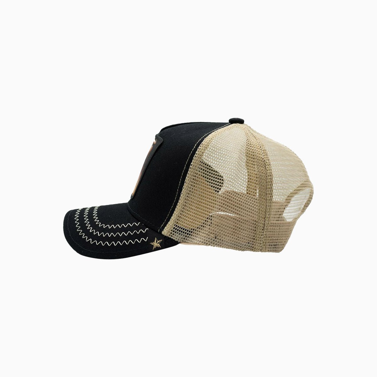 gold-star-hats-the-bull-black-beige-trucker-hat-gs1007-black