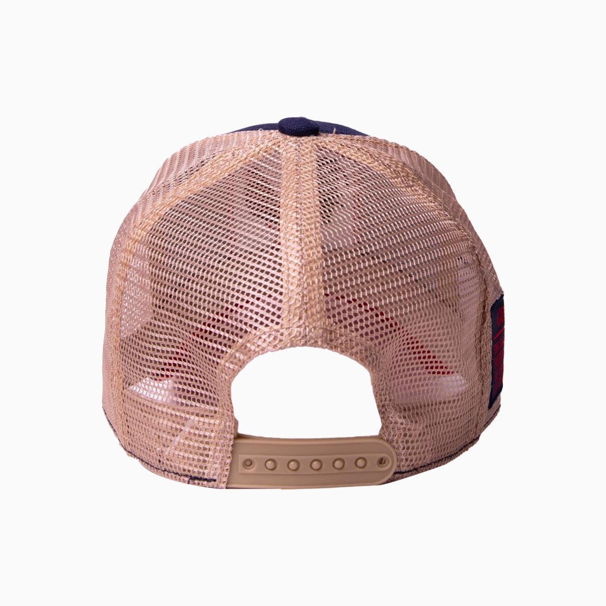 gold-star-hats-the-rooster-red-blue-beige-trucker-hat-gs1022-blue