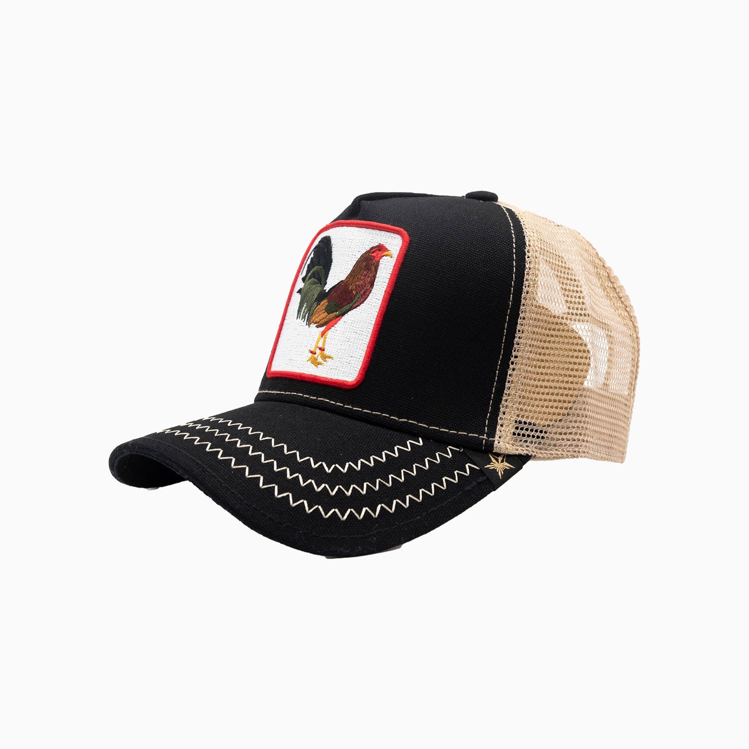 gold-star-hats-the-rooster-black-trucker-hat-gs2022-black