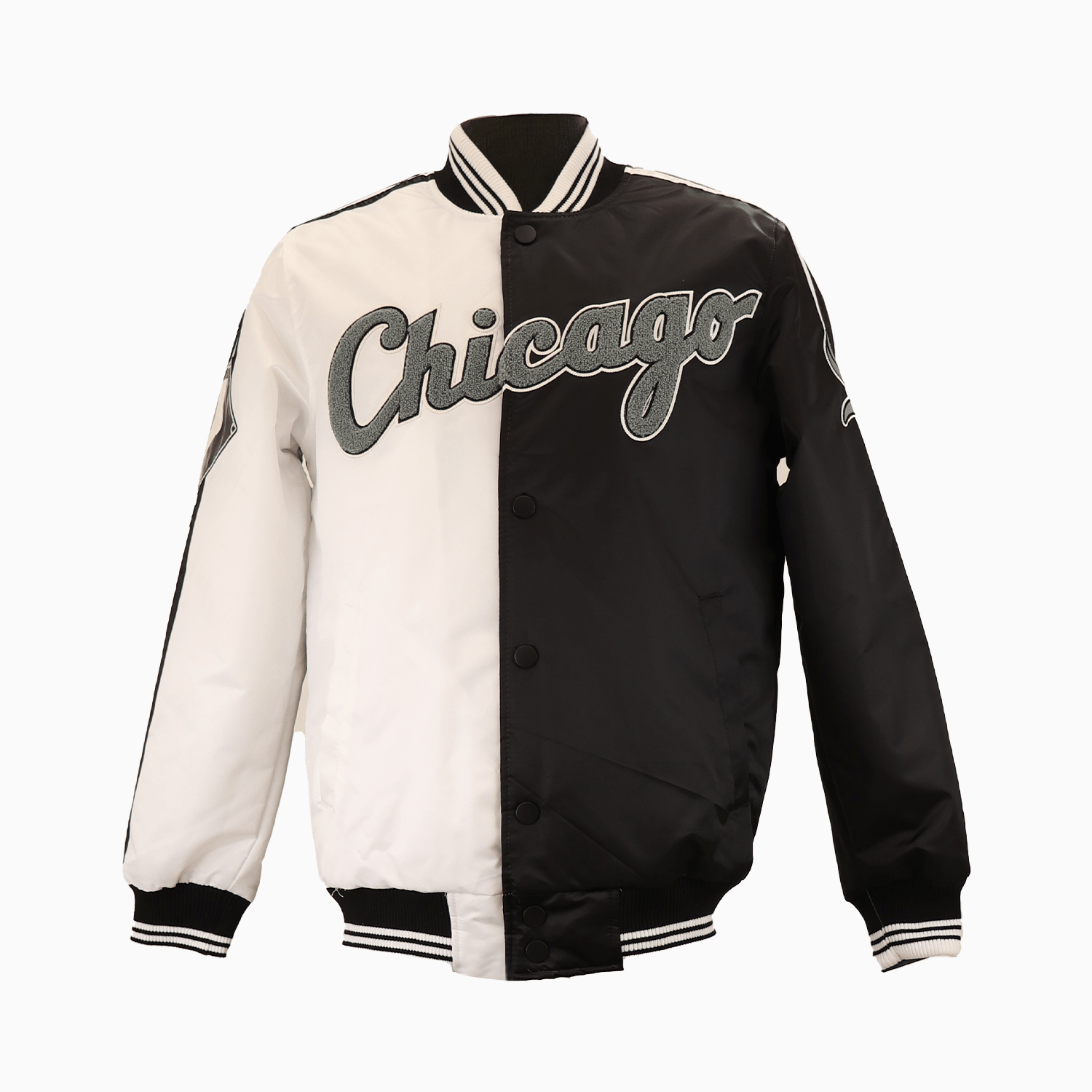 Starter Men's Chicago White Sox MLB Two Tone Jacket - Color: Black Dark Grey - Tops and Bottoms USA -