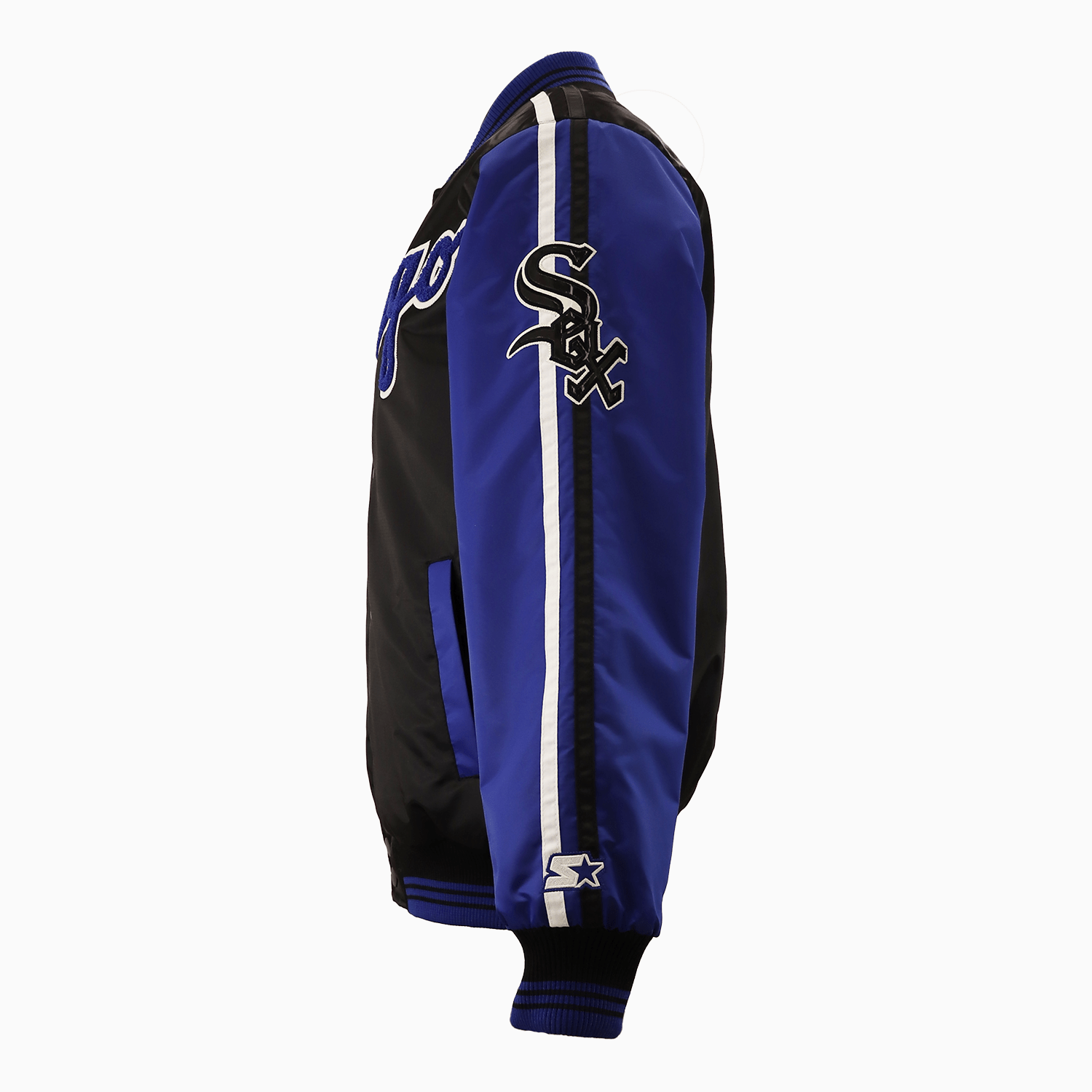 Starter Men's Chicago White Sox Varsity Satin Jacket MLB - Color: Blue Black - Tops and Bottoms USA -