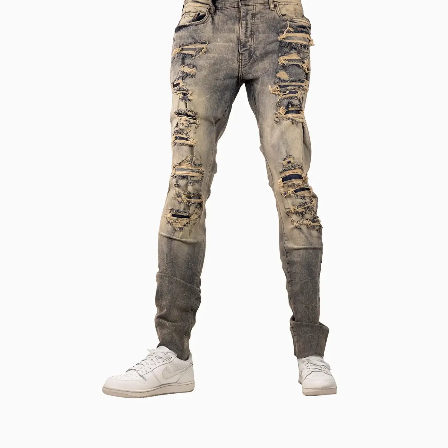Men's Ross Fit With Shreds Denim Pant Jordan Craig - Tops and Bottoms USA