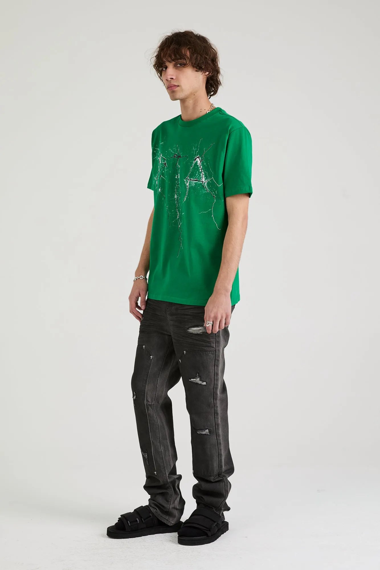 Men's Liam Green Cracked Logo T-Shirt RTA - Tops and Bottoms USA