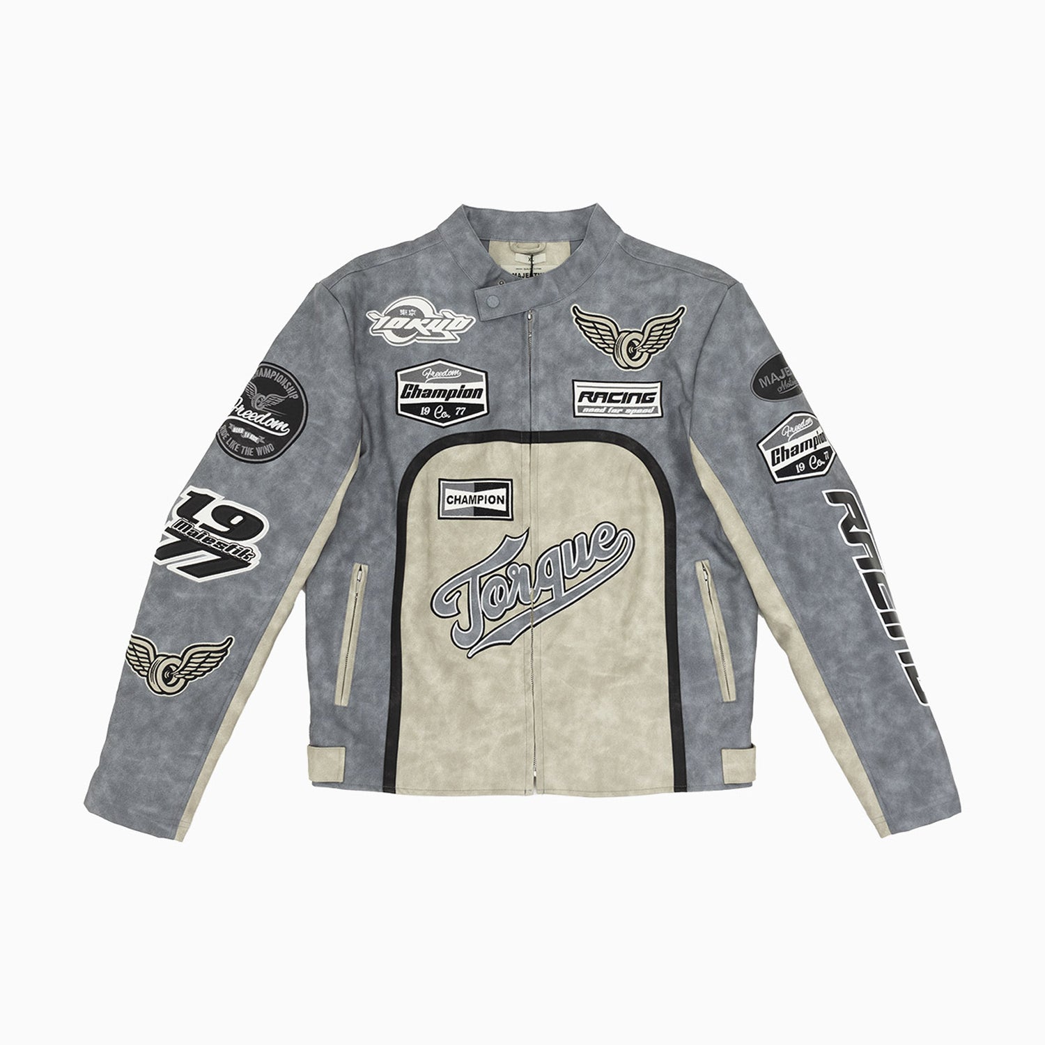 Majestic Men's PU Faux Leather Racing Jacket-jj2421-grey