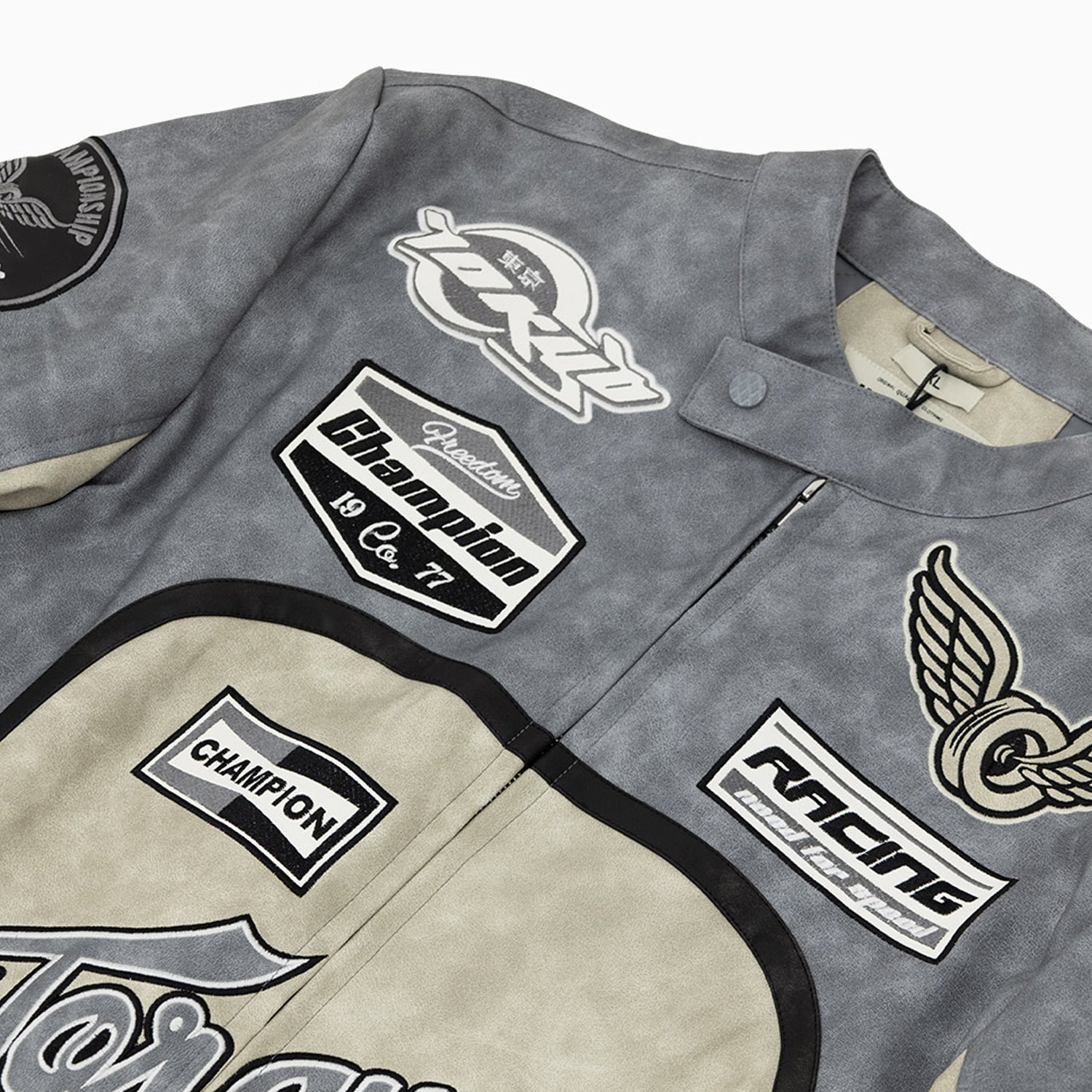 Majestic Men's PU Faux Leather Racing Jacket-jj2421-grey
