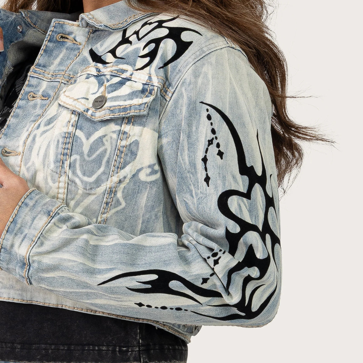 Women's Flock Denim Flame Streetwear Set