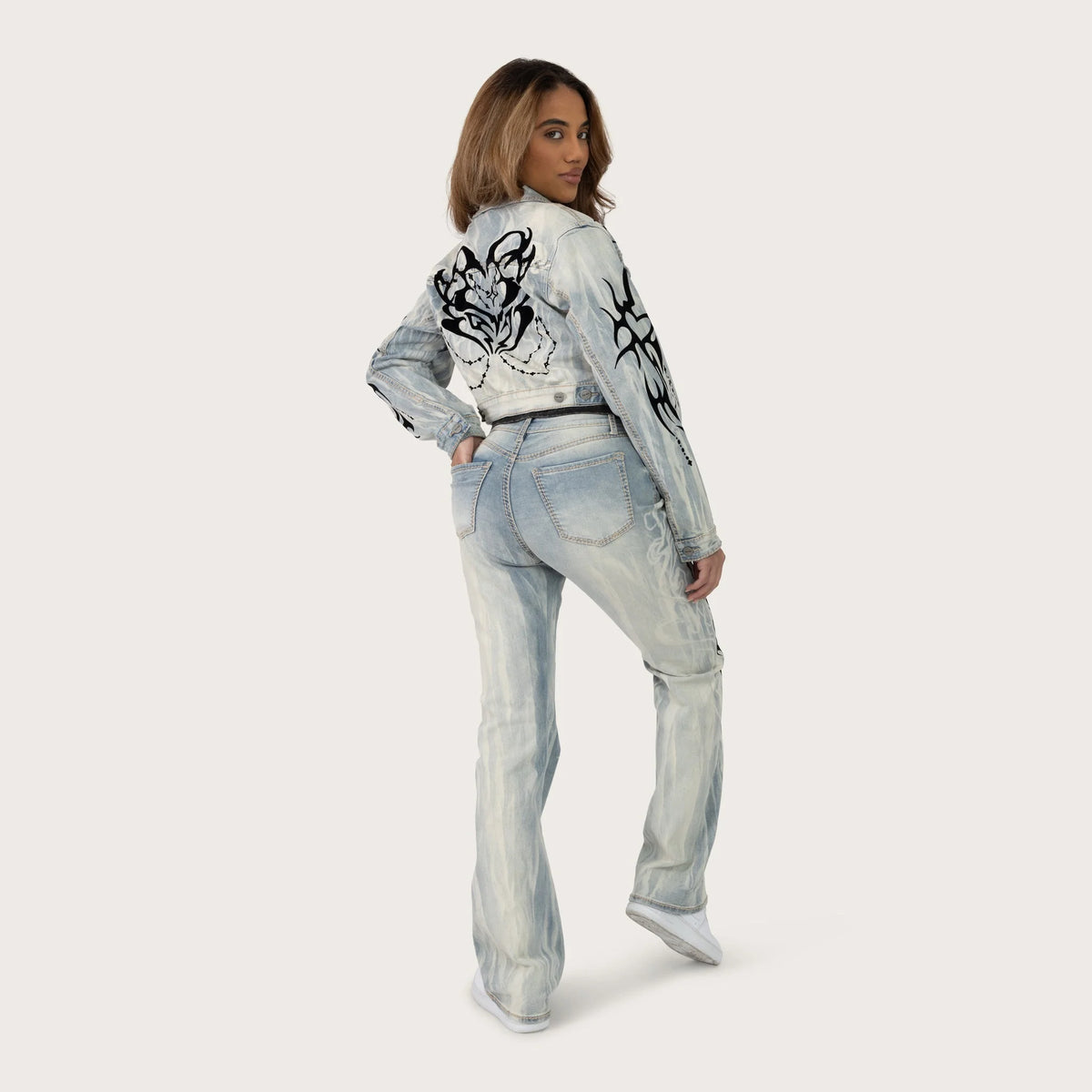 Women's Flock Denim Flame Streetwear Set