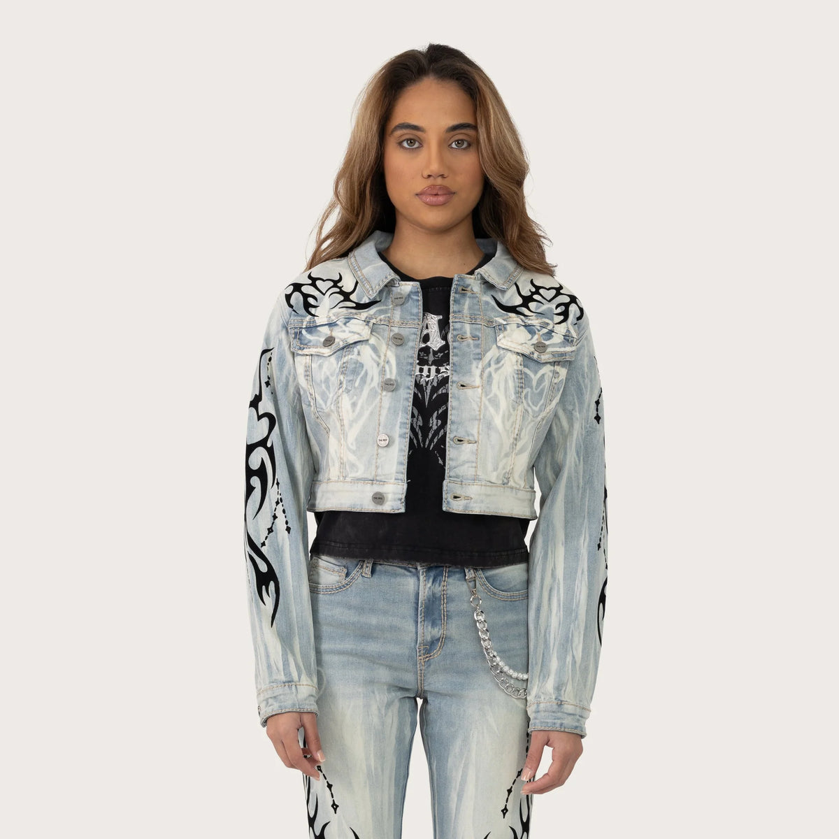 Women's Flock Denim Flame Streetwear Set