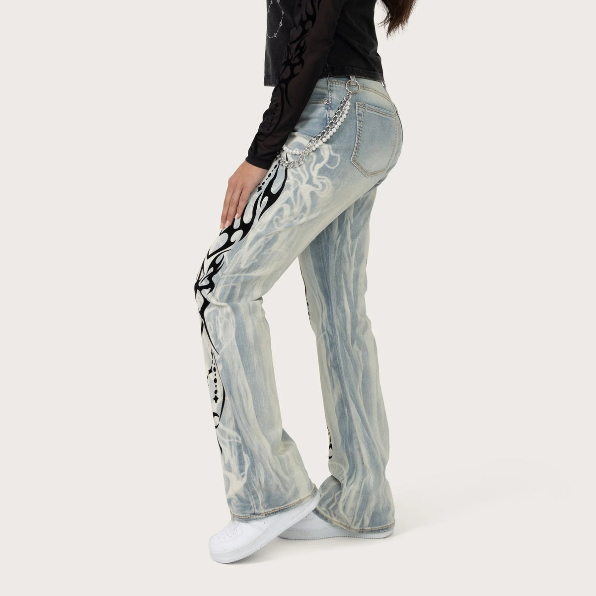 Women's Flock Denim Flame Streetwear Set