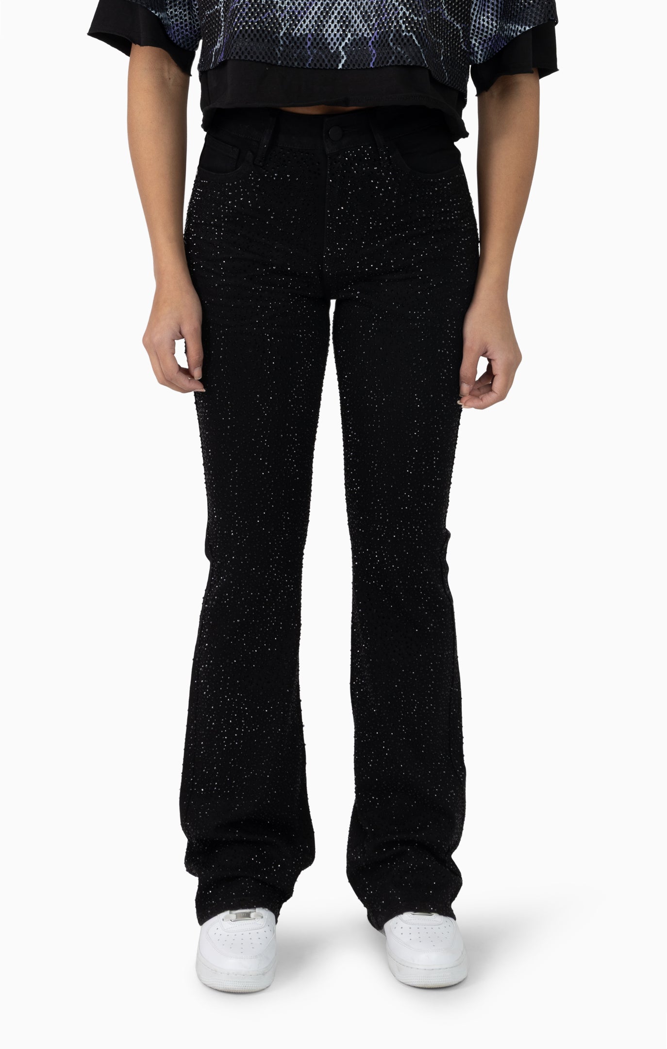 Women's High Rise Printed Wide Leg Jean Pant