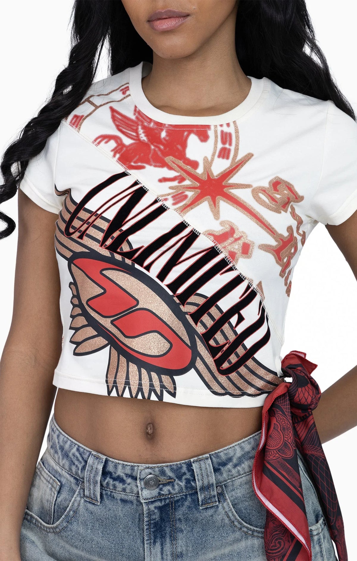 Women's Glitter Printed Band T-Shirt