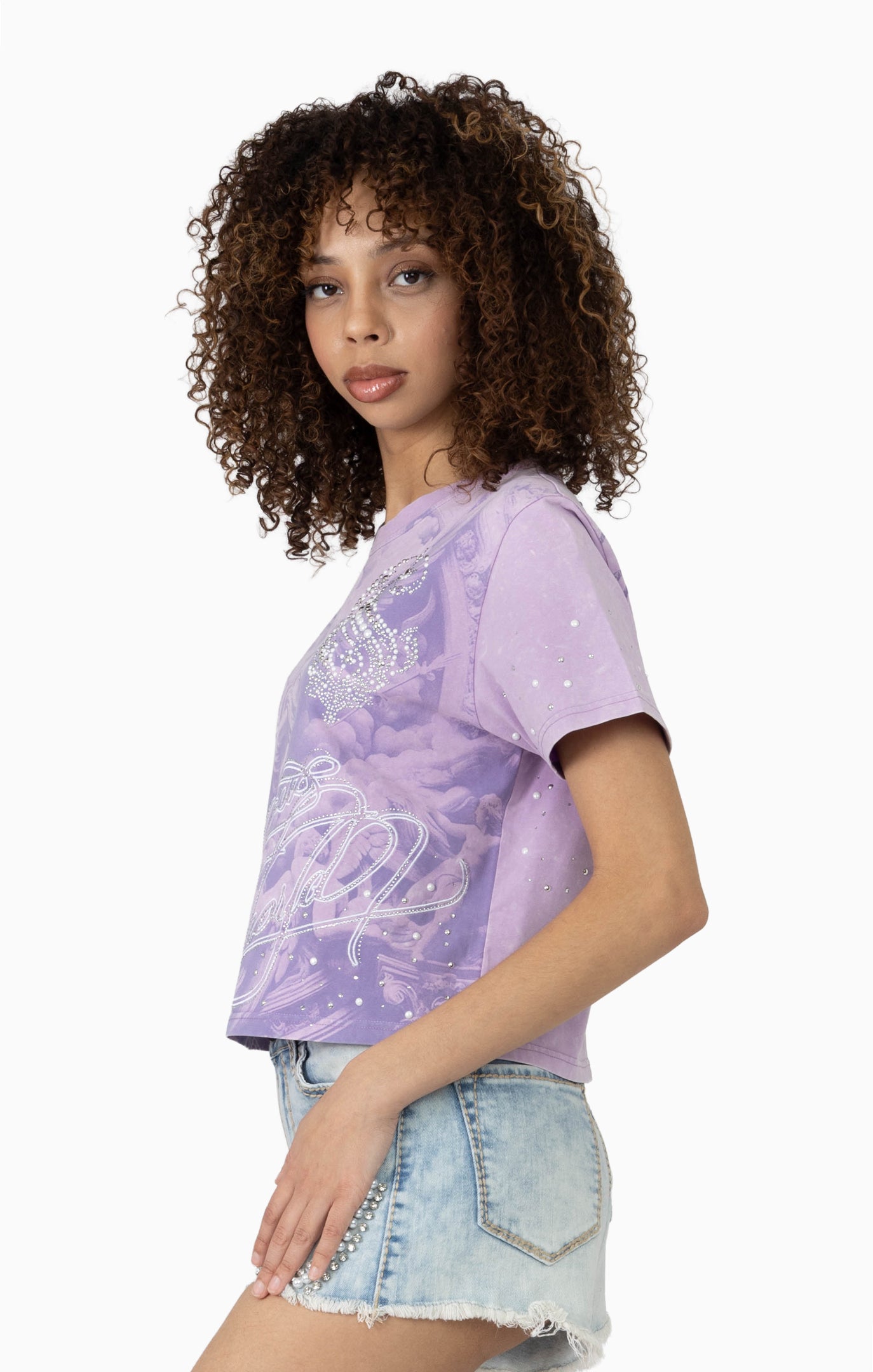 Women's Rhinestone Detail T-Shirt and Shorts Outfit