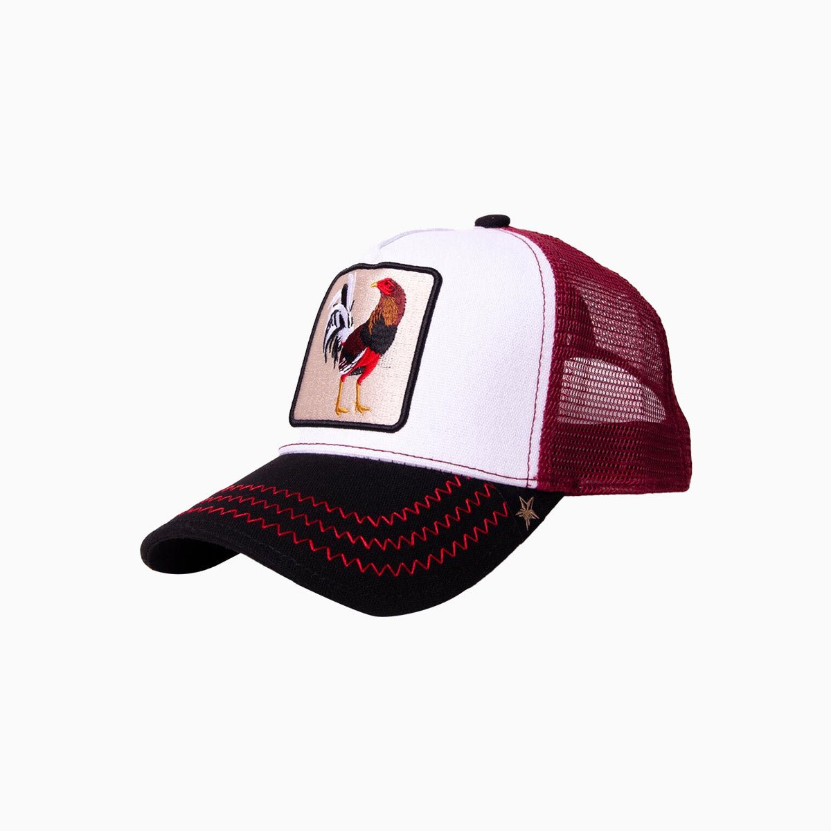 gold-star-hats-the-rooster-white-burgundy-trucker-hat-rs001-white