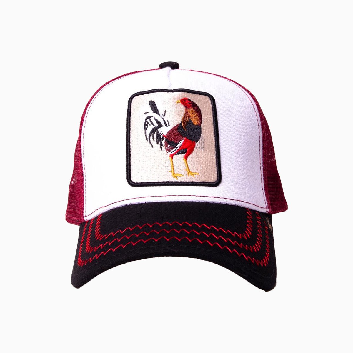 gold-star-hats-the-rooster-white-burgundy-trucker-hat-rs001-white